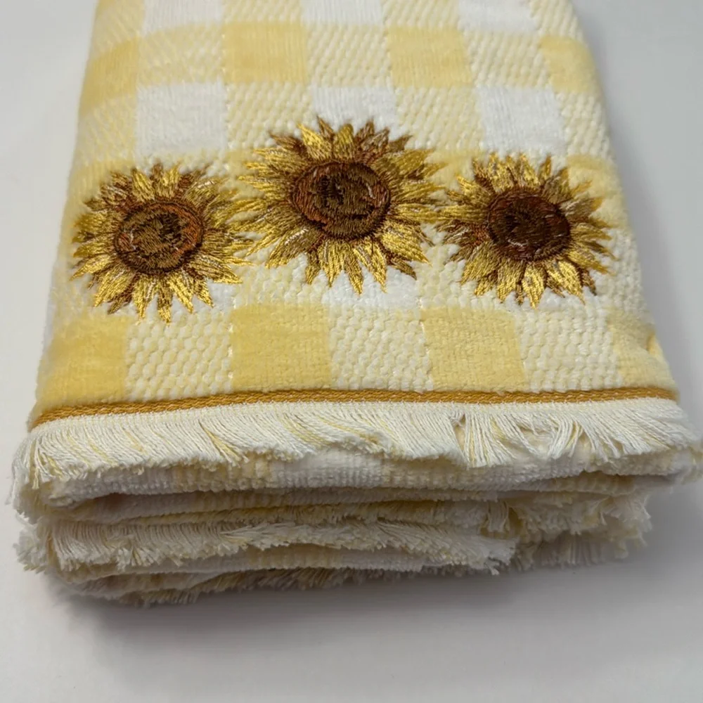2pc CARO HOME Gingham Sunflower Hand Towel Set With Fringe - Yellow/White